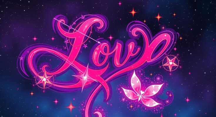 Astrological symbols in vibrant colors with celestial motifs representing love and connections.