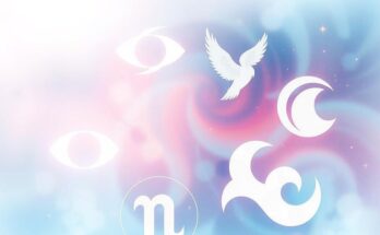 Astrological symbols and celestial bodies blend in soft pastel colors, representing introspection and cosmic guidance.