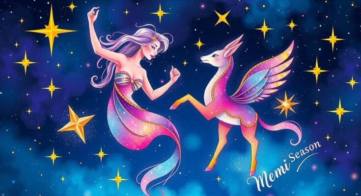 Colorful zodiac symbols representing astrology and opportunities during Gemini season with celestial background.