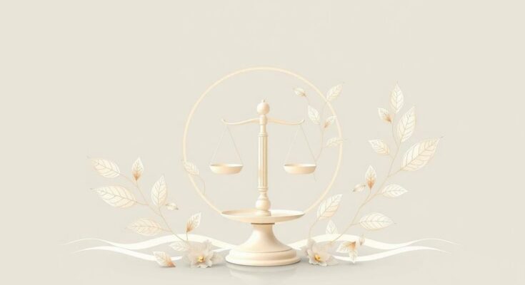 A serene Libra symbol in pearl white color surrounded by balanced nature elements representing harmony and effort.