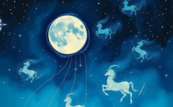 A serene celestial scene depicting a shifting moon with starry night sky, representing horoscope and zodiac signs.