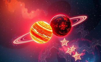 A cosmic design featuring the planets Venus and Mars in vibrant fire colors, symbolizing love and connection.