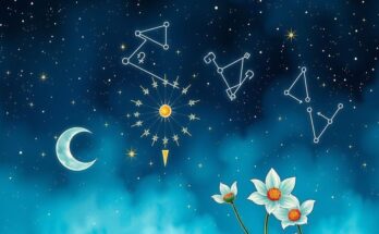 Celestial constellations representing zodiac signs with Taurus motifs in a serene night sky.