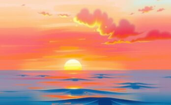 Colorful sunset over a calm horizon symbolizing new beginnings and opportunities