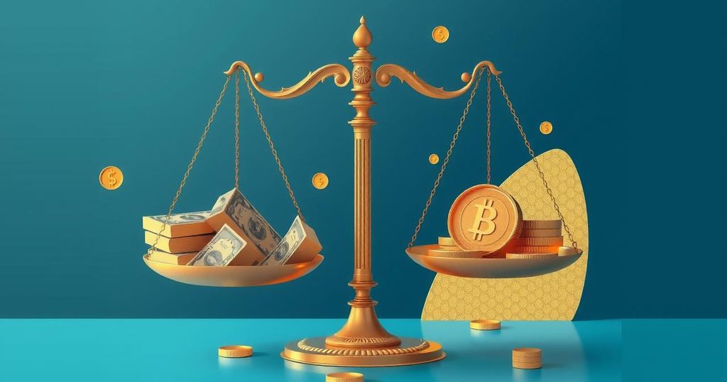 A symbolic representation of tax reform ideas with scales balancing wealth and prosperity, in a modern style.