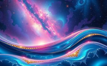 A serene image of a cosmic landscape, featuring vibrant stars and abstract waves, symbolizing renewal and transformation.