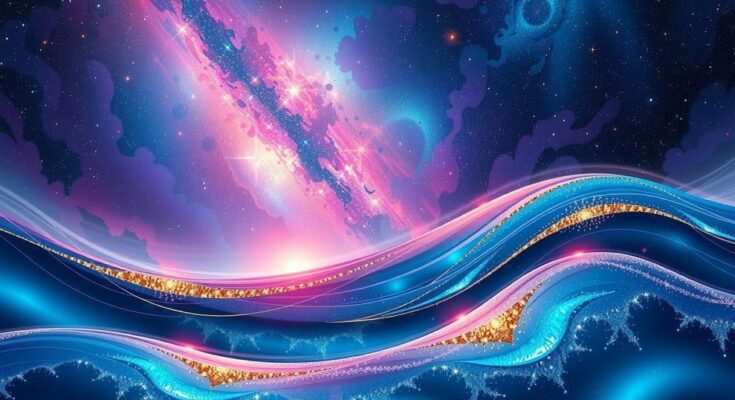 A serene image of a cosmic landscape, featuring vibrant stars and abstract waves, symbolizing renewal and transformation.