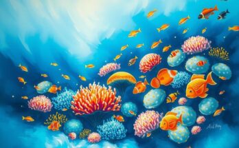 A deep underwater scene showcasing coral reefs with vibrant colors, emphasizing transformation and authenticity.