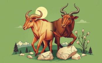 A serene earth-themed symbolic representation of the Taurus and Capricorn zodiac signs in astrological alignment.