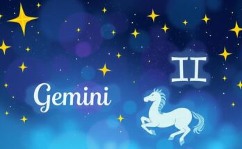 Astrological symbols with a cosmic night sky, featuring Mercury and Gemini highlights in a serene color palette.