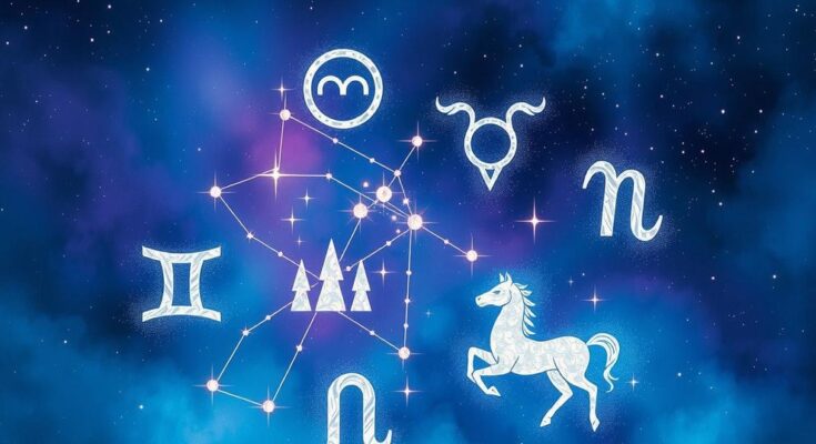 Astrological theme showcasing zodiac symbols and cosmic background with vibrant colors.