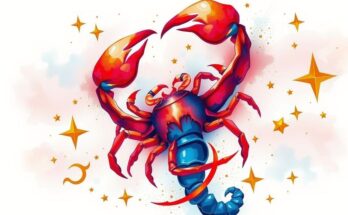 Artistic interpretation of zodiac signs with a focus on Scorpio's astrological elements in vibrant colors.
