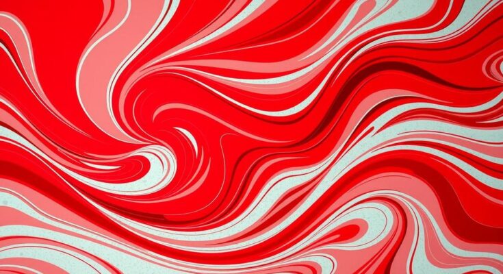 A vibrant red abstract background with dynamic shapes symbolizing passion and confidence, capturing the Aries energy.