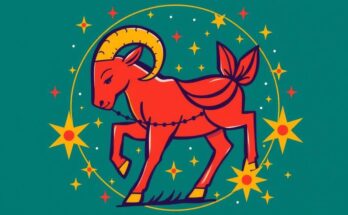 Aries zodiac symbol surrounded by celestial elements in vibrant colors representing astrological insights.