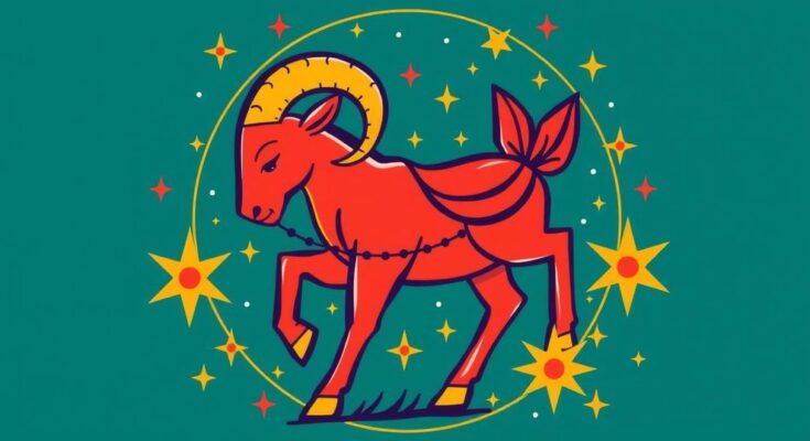Aries zodiac symbol surrounded by celestial elements in vibrant colors representing astrological insights.