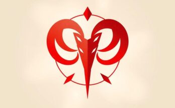 A vibrant red Aries symbol against a soft backdrop, representing confidence and energetic determination.