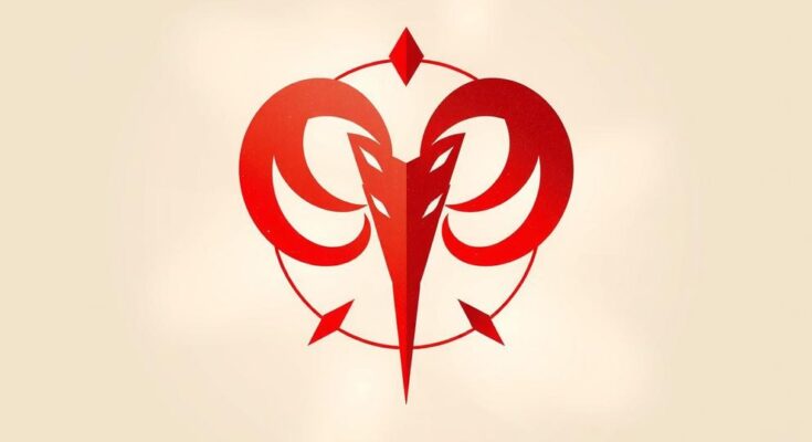 A vibrant red Aries symbol against a soft backdrop, representing confidence and energetic determination.