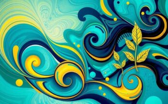 A vibrant, abstract collage symbolizing creativity and growth with bold colors and dynamic patterns.