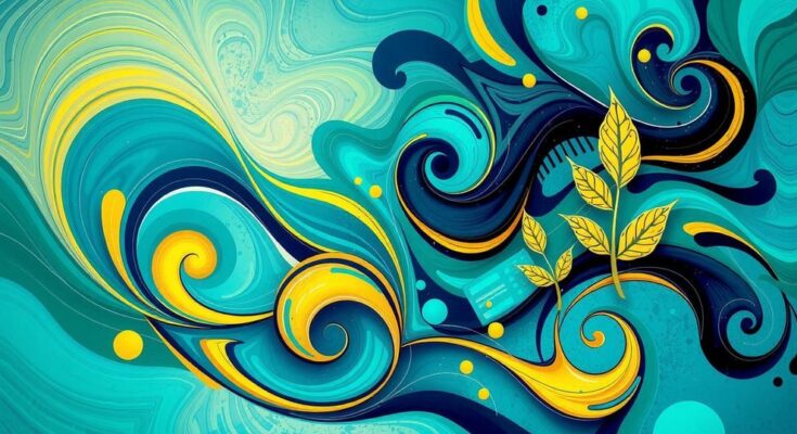A vibrant, abstract collage symbolizing creativity and growth with bold colors and dynamic patterns.