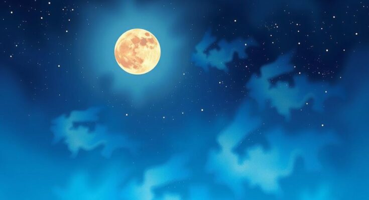 A starry night sky filled with a full moon and shimmering constellations, representing cosmic changes and reflections.