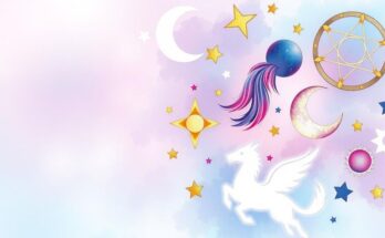 A celestial illustration with astrological symbols and stars in soft pastel colors, representing daily horoscopes.