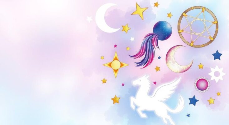A celestial illustration with astrological symbols and stars in soft pastel colors, representing daily horoscopes.