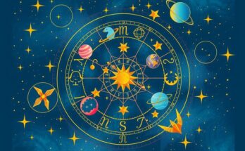 A colorful astrological chart surrounded by zodiac symbols and celestial bodies depicting cosmic connections.