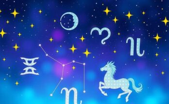 Zodiac signs illustrated with stars and vibrant colors, symbolizing romance and communication in astrology.