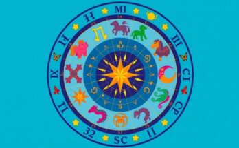 A colorful zodiac wheel representing daily horoscopes with astrological symbols and signs.