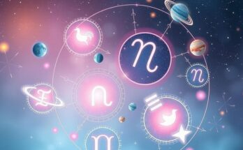 Celestial elements with zodiac signs, soft pastels showcasing astrological themes, vibrant stars and planets in harmony.
