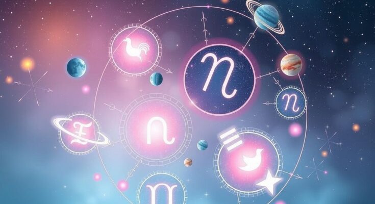 Celestial elements with zodiac signs, soft pastels showcasing astrological themes, vibrant stars and planets in harmony.