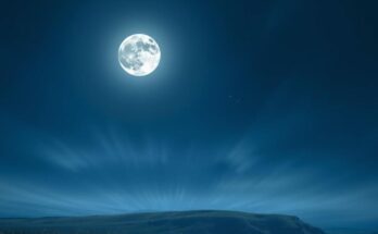 A serene night sky featuring a waxing gibbous moon in Virgo with calm blue and silver hues, symbolizing self-reflection.