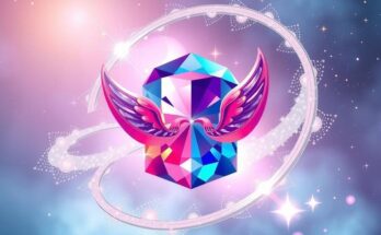 A vibrant gemstone signifying Gemini, surrounded by twinkling stars and cosmic swirls in a pastel color palette.