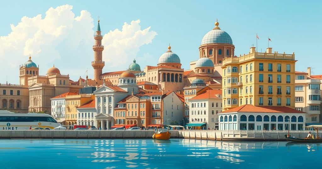 A serene cityscape of Beirut with historic architecture under a clear blue sky, evoking themes of stability and unity.