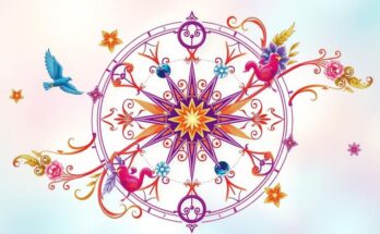 Colorful zodiac symbols representing astrology and the twelve signs in a harmonious layout.