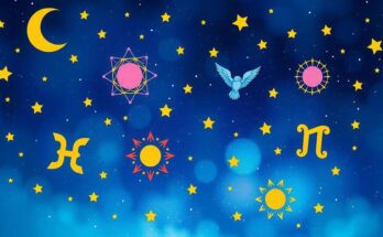A vibrant celestial scene depicting zodiac symbols with bright colors and artistic constellations.