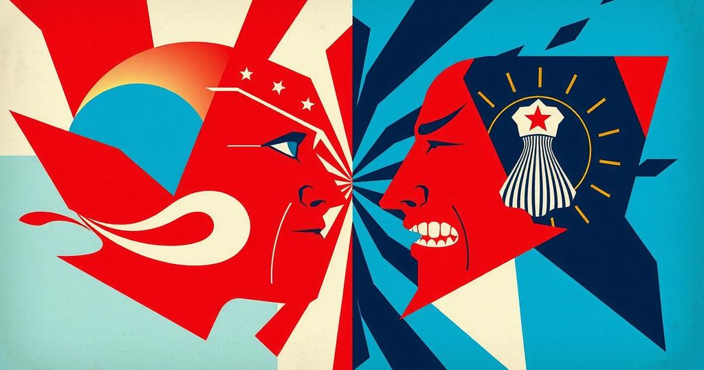 Colorful abstract representation of political debates with contrasting shapes symbolizing differing viewpoints.
