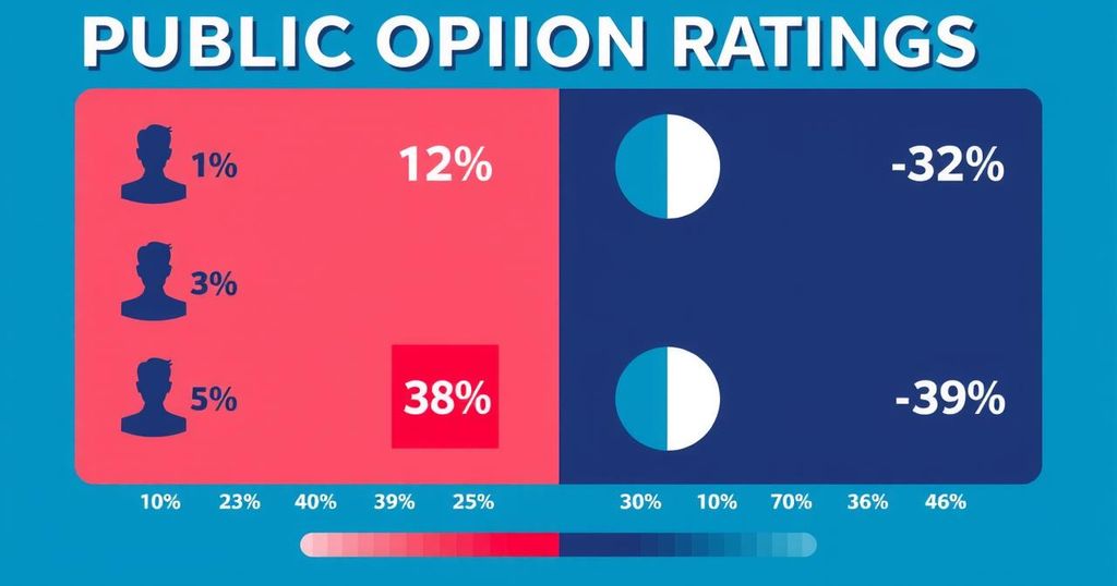 A political graph depicting public opinion ratings with positive and negative sections, bold color contrast.