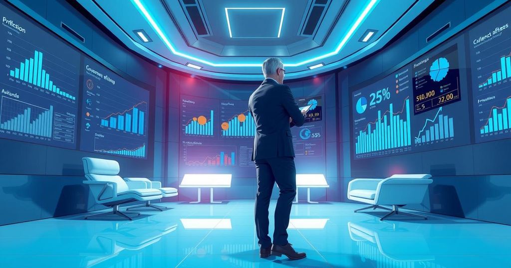 A conceptual illustration of two influential business leaders discussing government efficiency initiatives in a modern setting.