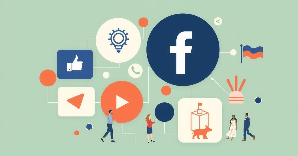 Схема использования Facebook с акцентом на связи, развлечение и политическое содержание.