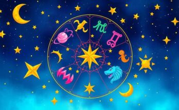 Colorful zodiac symbols and celestial elements representing horoscopes in a harmonious layout.