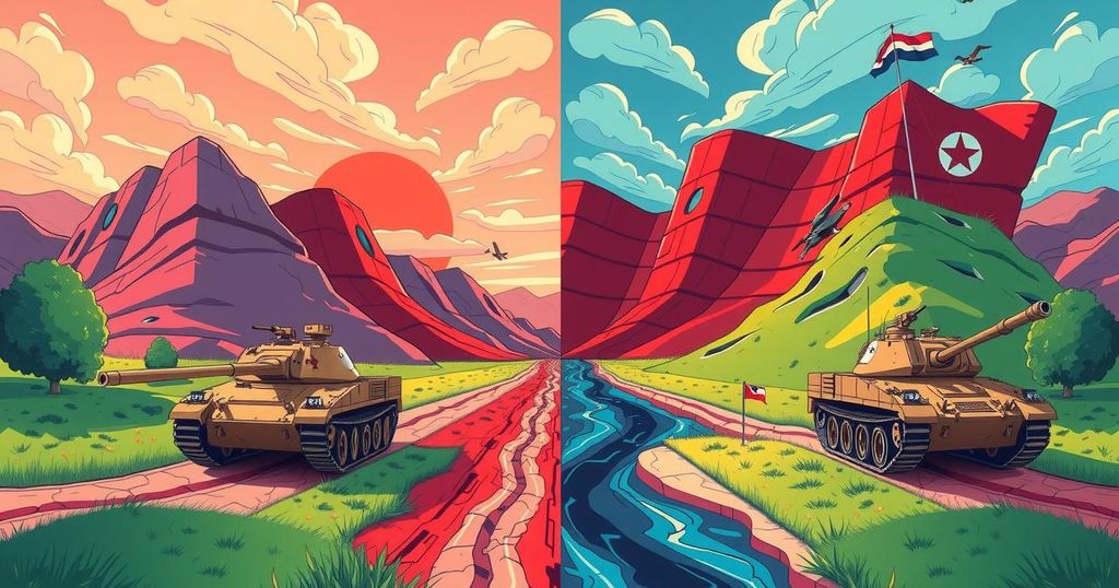 A dynamic political landscape illustrating a clash between military action and isolationism in modern America.