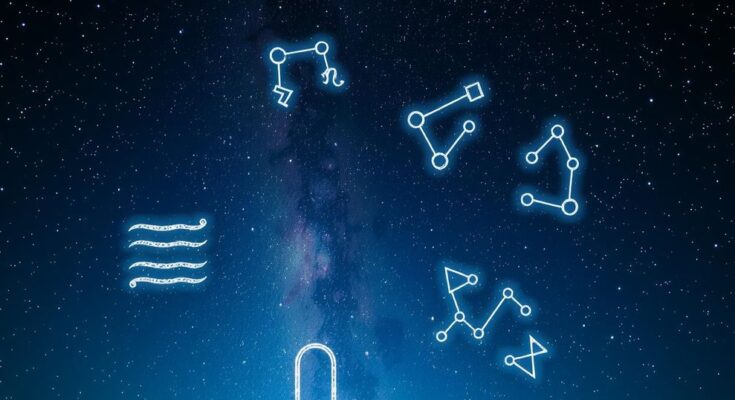 A vibrant starry night representing astrology symbols and constellations, exuding mystique and wonder.