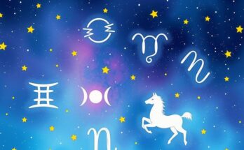 A colorful cosmic representation of zodiac signs with astrological symbols, shimmering stars, and gentle gradients.