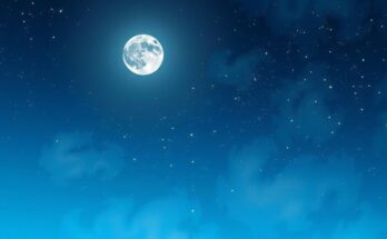 A serene night sky with a bright moon and twinkling stars symbolizing good luck and opportunities in astrology.