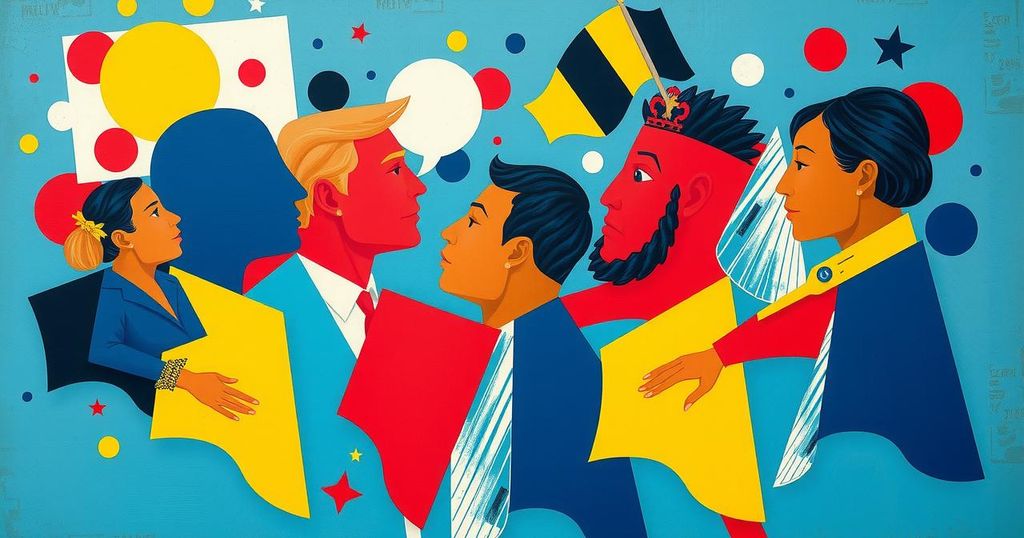 Colorful abstract artwork symbolizing political debate and legislation with bold shapes and dynamic movement.