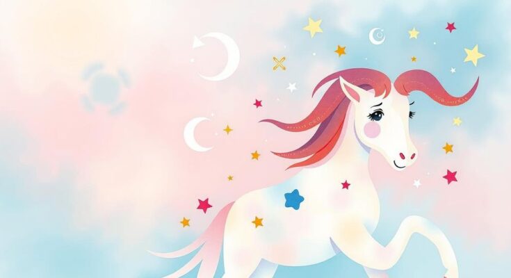 Astrological symbols representing horoscopes with a celestial backdrop and soft pastel colors.