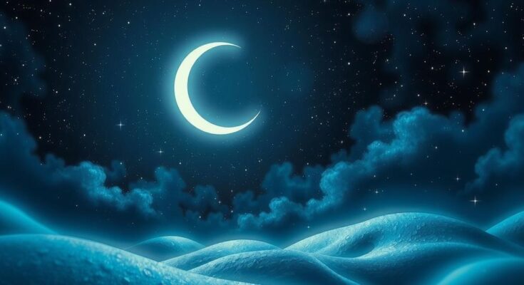 A starry night sky with a glowing crescent moon, symbolizing cosmic energy and astrological alignments.