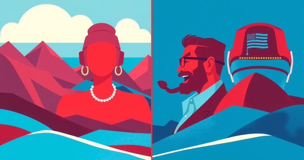 A split graphic showing contrasting views of Gen Z men and women on political and cultural issues.
