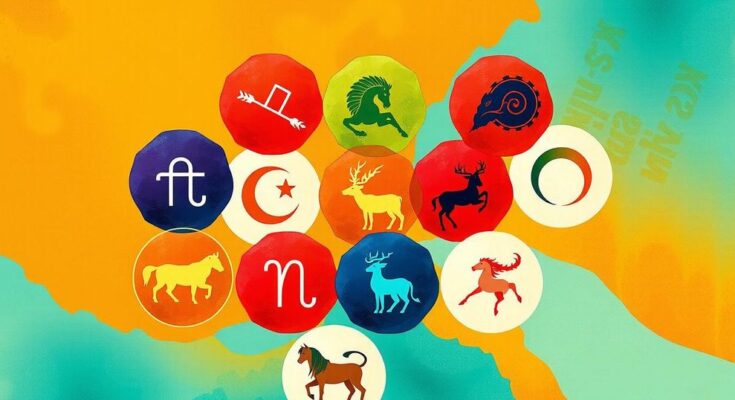 Collage of zodiac signs with vibrant colors representing daily horoscope predictions.